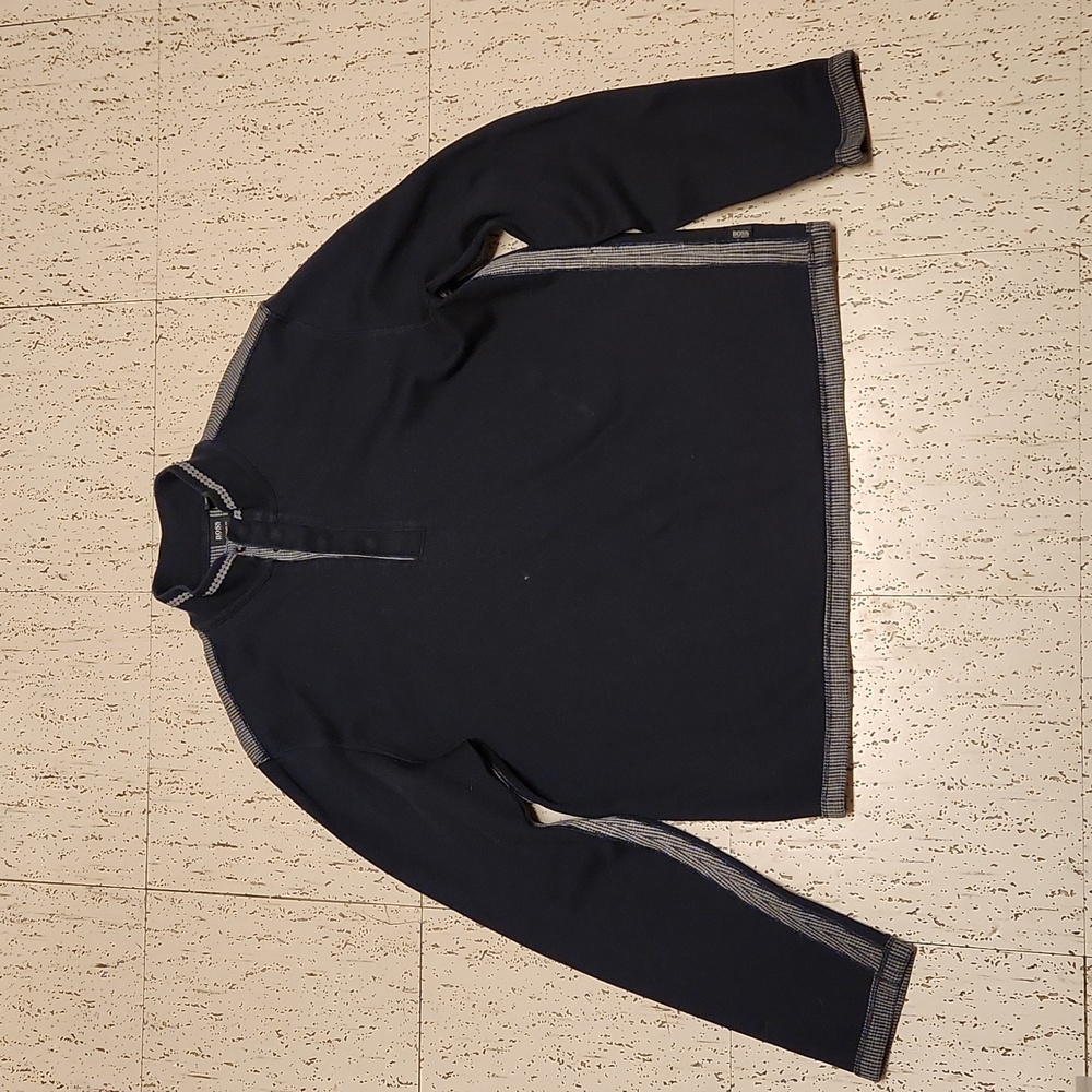 Hugo Boss Navy Blue 1/4 Button Down Collar Pullover Sweater